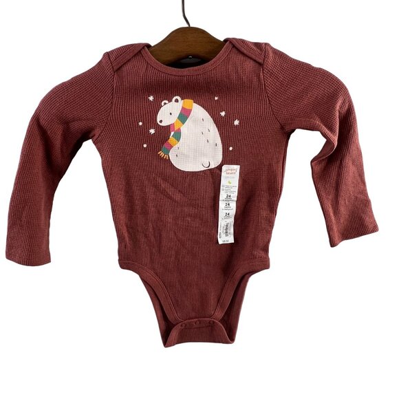 Jumping Beans Baby Bodysuit 24M Rust Waffle Thermal Knit Polar Bear Graphic - Picture 1 of 8